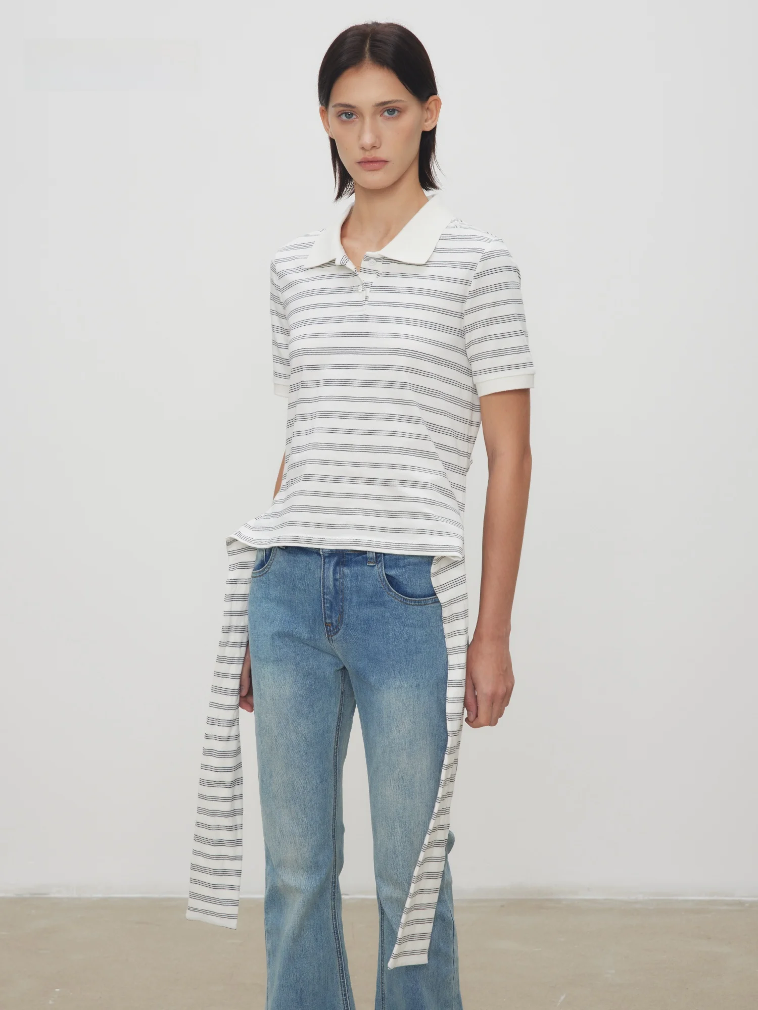 

KIP MERCI Women's Comfortable Striped Neck Short Sleeve T-shirt Casual Commute Breathable Cotton Summer Top
