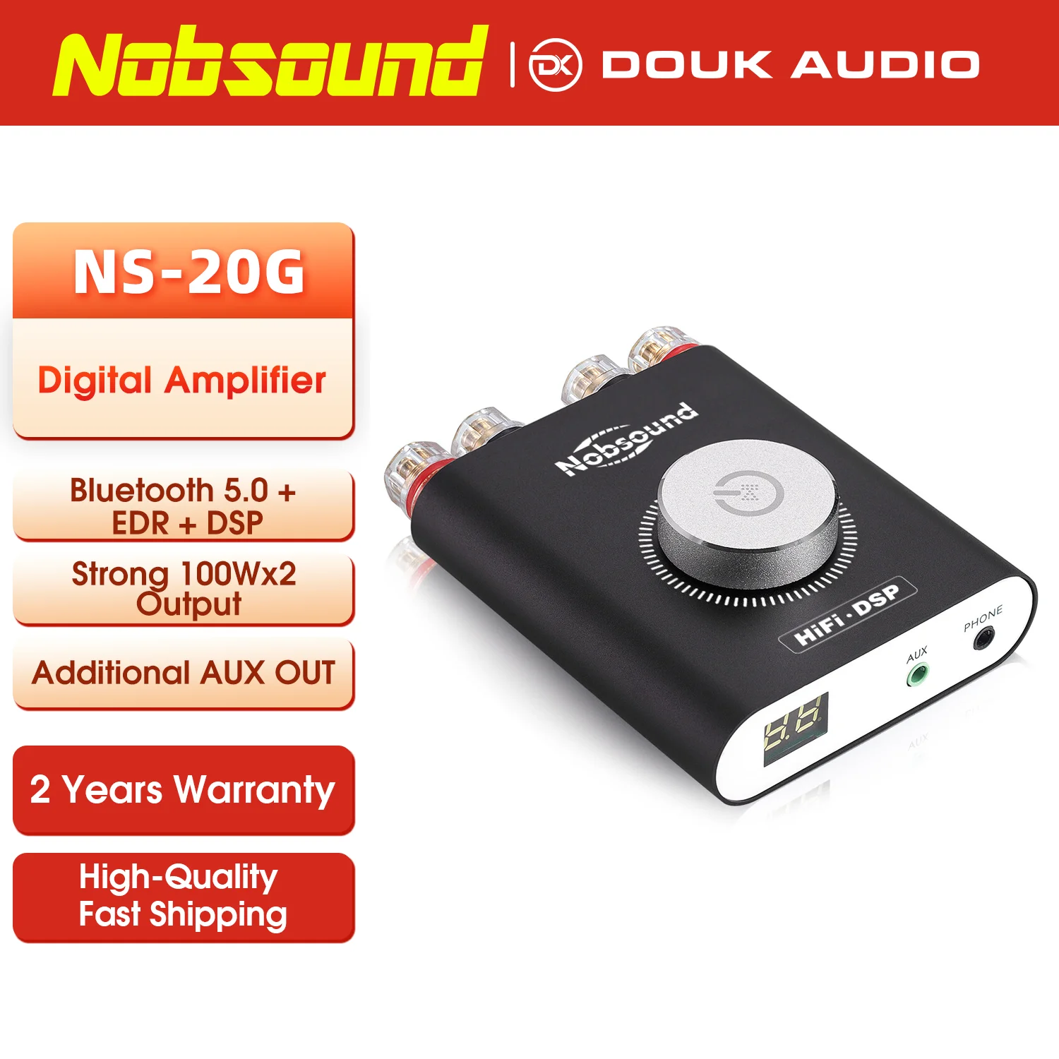Nobsound NS-20G Hi-Fi DSP TPA3116 Digital Power Amplifier Hifi Stereo Audio Headphone Amp Bluetooth 5.0 Audio Receiver