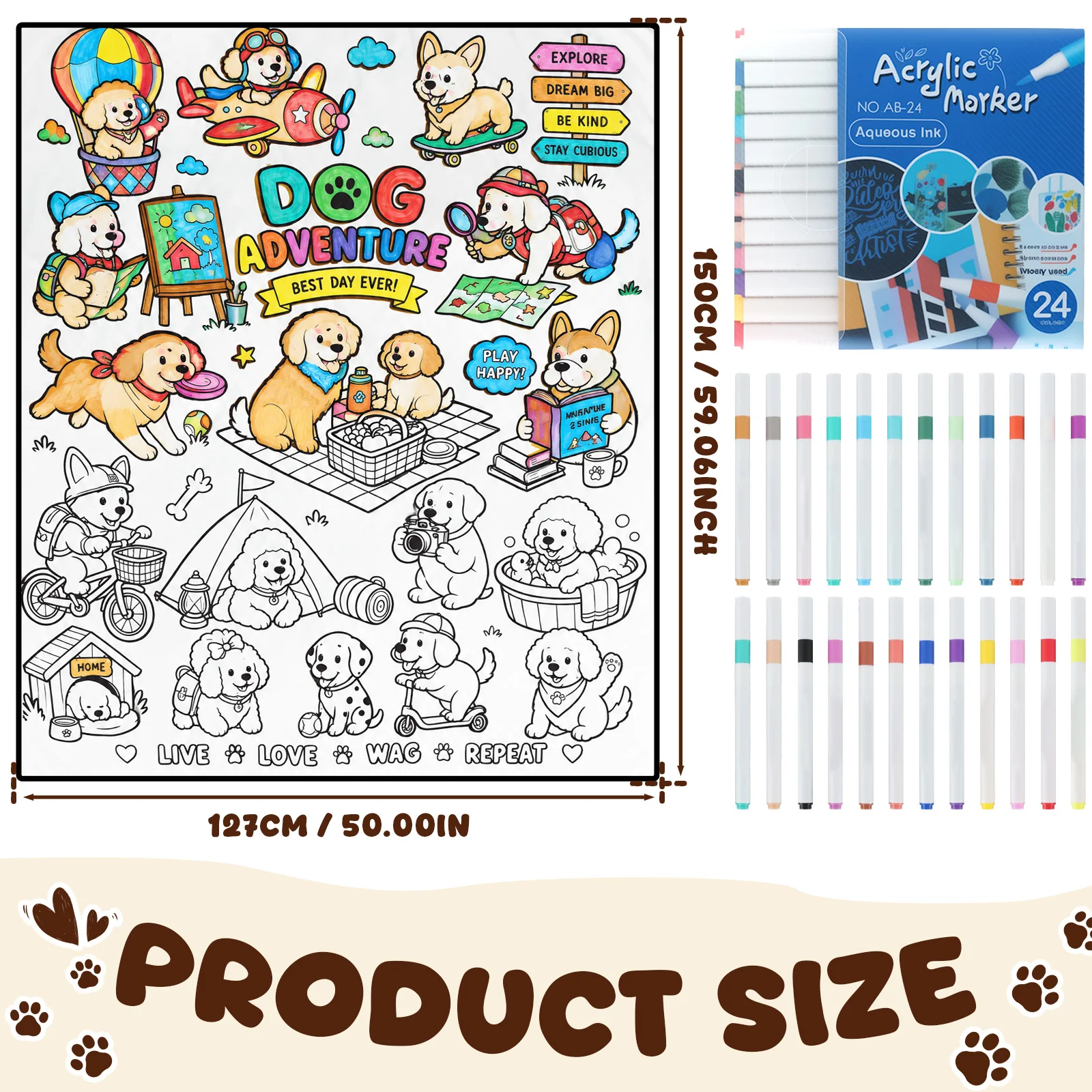 DIY Coloring Blanket with 24 Colored Markers Creative Personalization Pattern Blanket Stress Relief Unique Paint Art Decor Gifts