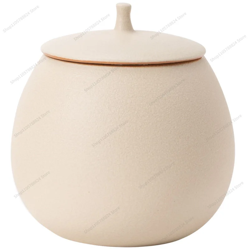 For beige ceramic tea cans, empty cans, small sealed , household Honglongjing tea , moisture-proof storage