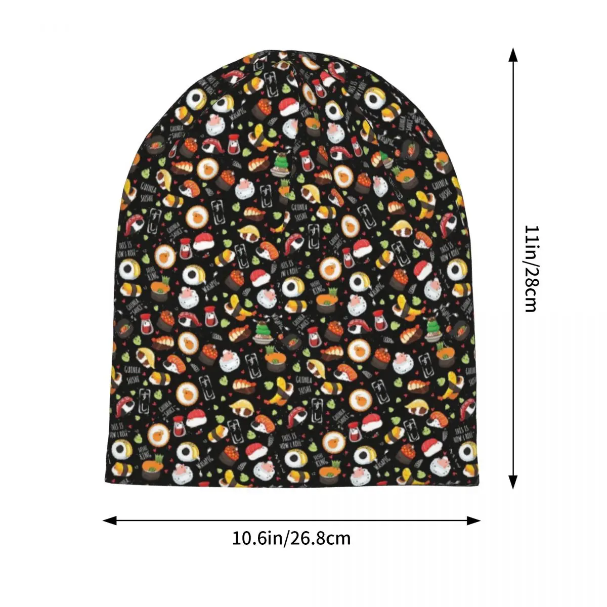 Japanese Guinea Pig Sushi - Black Background Skullies Beanies Hats Warm Autumn Winter Cap Knitted Bonnet Caps for Men Women