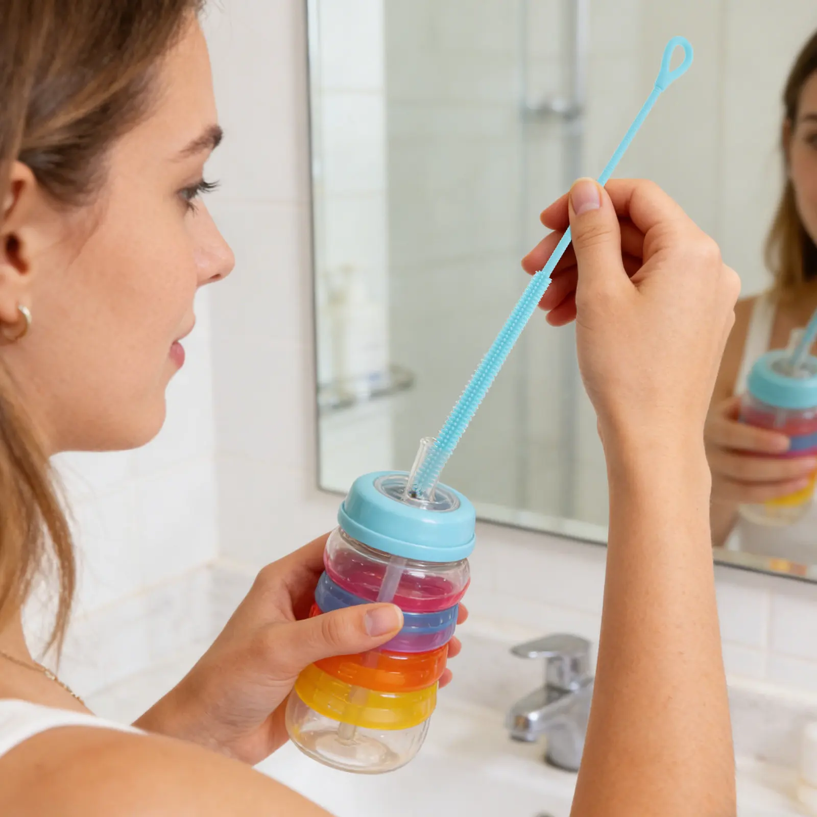 3Pcs Silicone Baby Bottle Cleaning Brush Set Gentle Soft Bristles for Feeding Bottles Straws Cups Lids Travel Reusable Straw