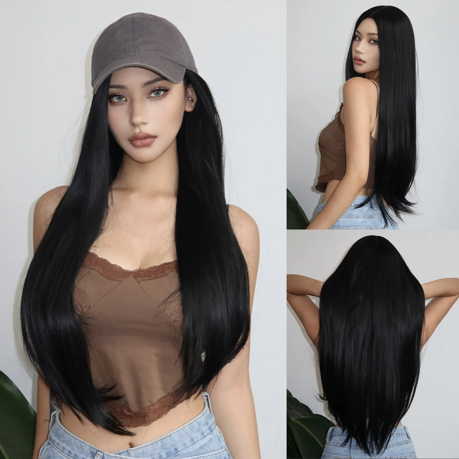 Long Middle Part Straight Natural Wig for Women Black Daily Synthetic Fake Hair Soft Silky High Density Party Wig Heat Resistant