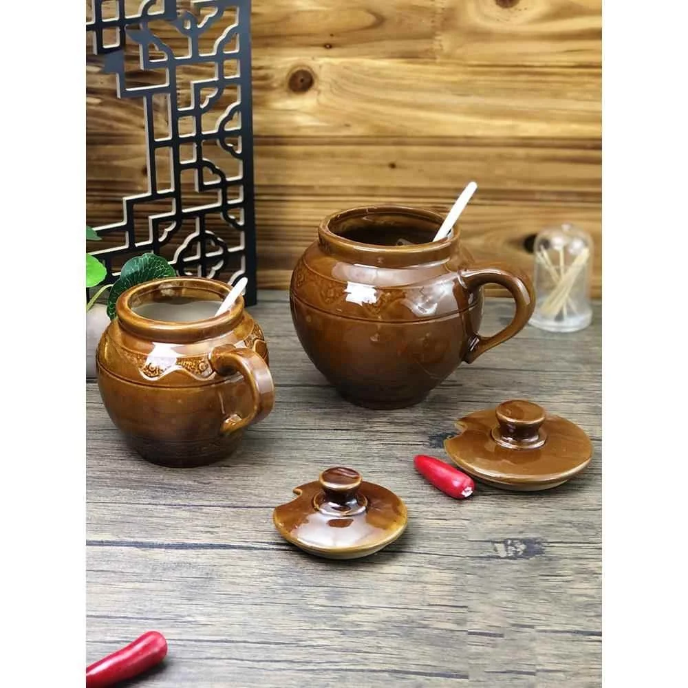 

Food ade Cerc Storage Jar Large Single Oil Tank Old Sle Seasoning Container Hexagonal ape Covered Body for Restauran...