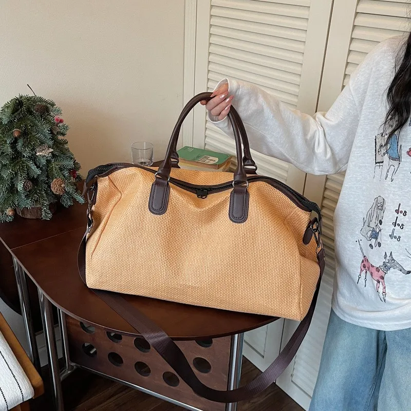 large-capacity-woven-handbag-women's-summer-2026-new-short-trip-travel-bag-commute-single-shoulder-slant-cross-bag