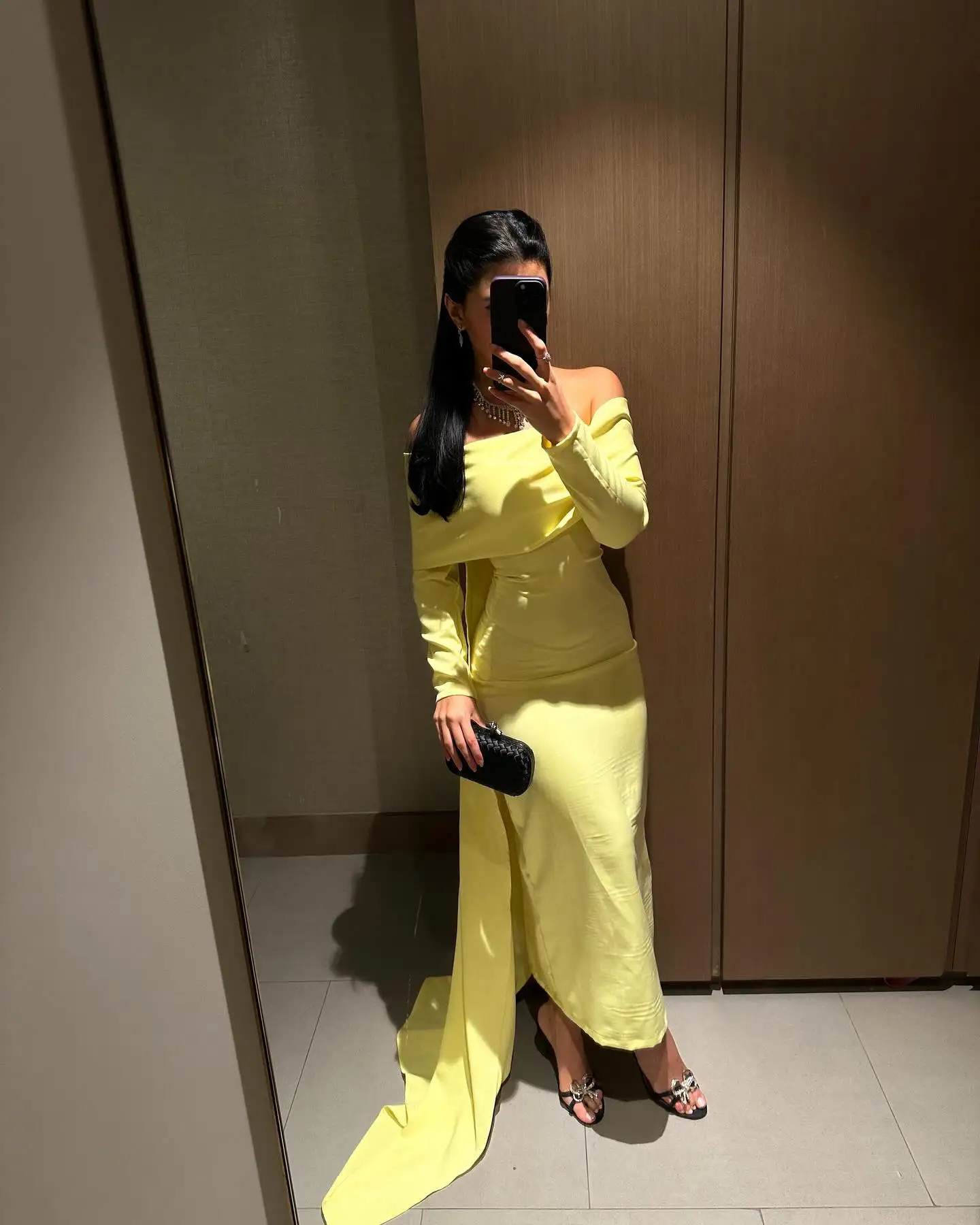 

Adeli Elegant Yellow Prom Gown Women's Off Shoulder Train Party Evening Dress Ankle Length Special Occasion Dresses customized