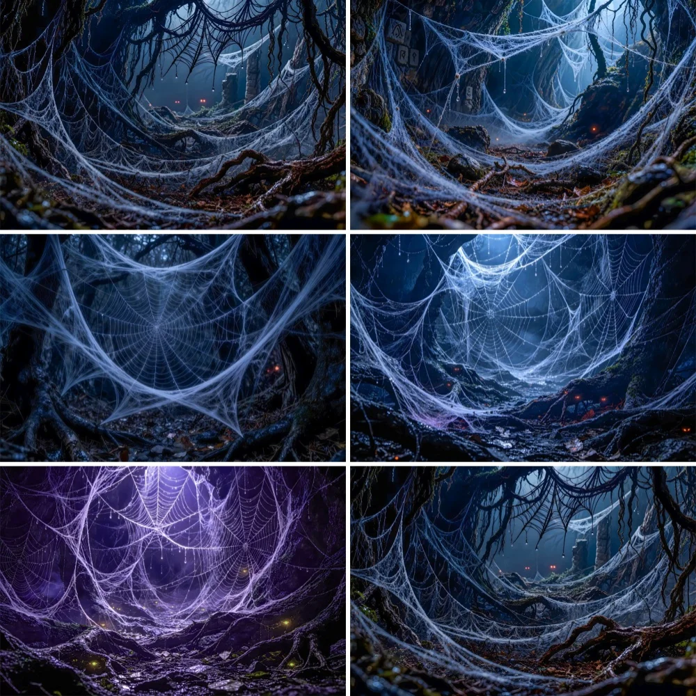Yeele Photography Backdrop Halloween Night Gloomy Black Hole Forest Spider Web Decoration Family Party Banner Shooting Props