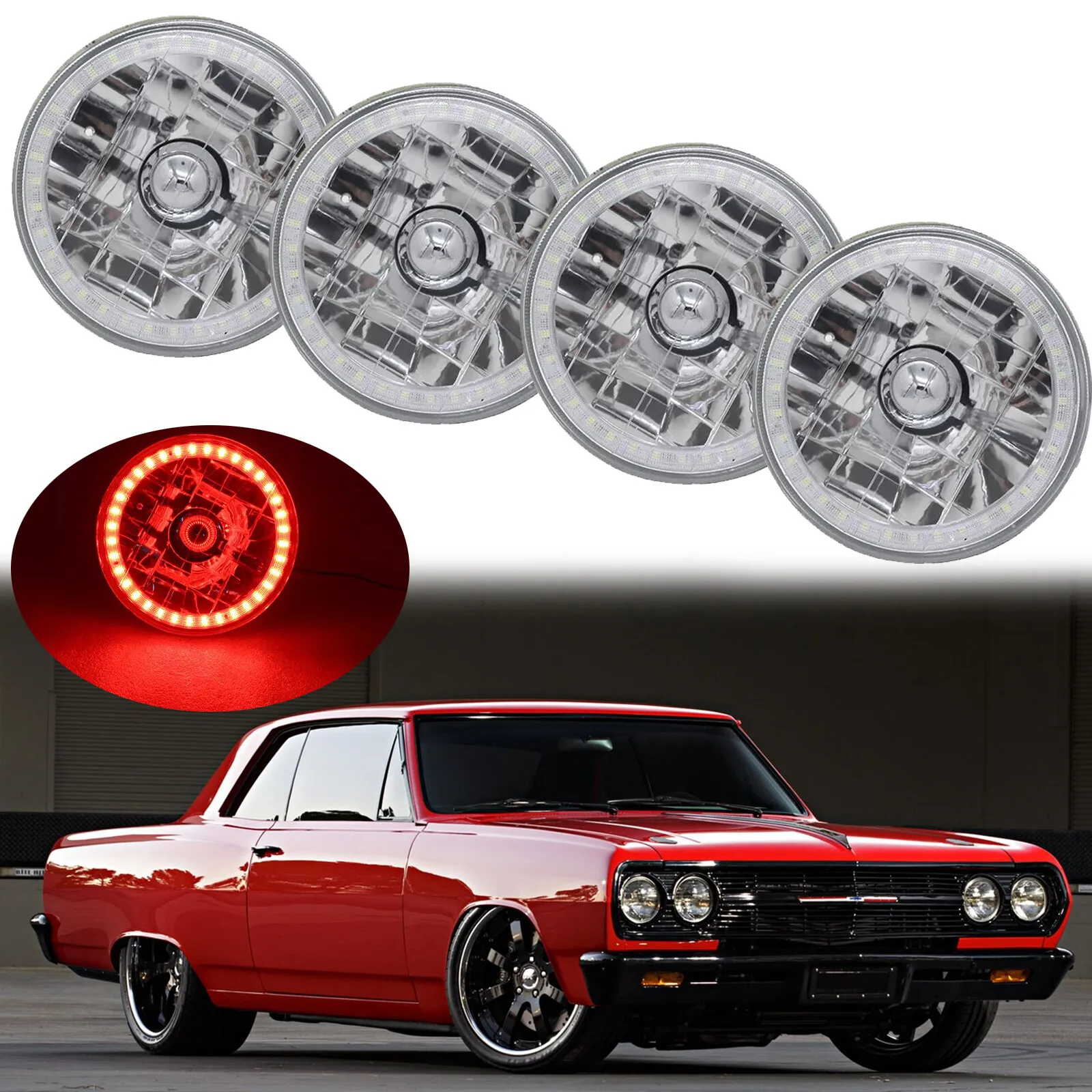 

4PCS 5.75" 5-3/4 inch Headlights halo Beam DRL for Chevy Chevelle 1964-1970