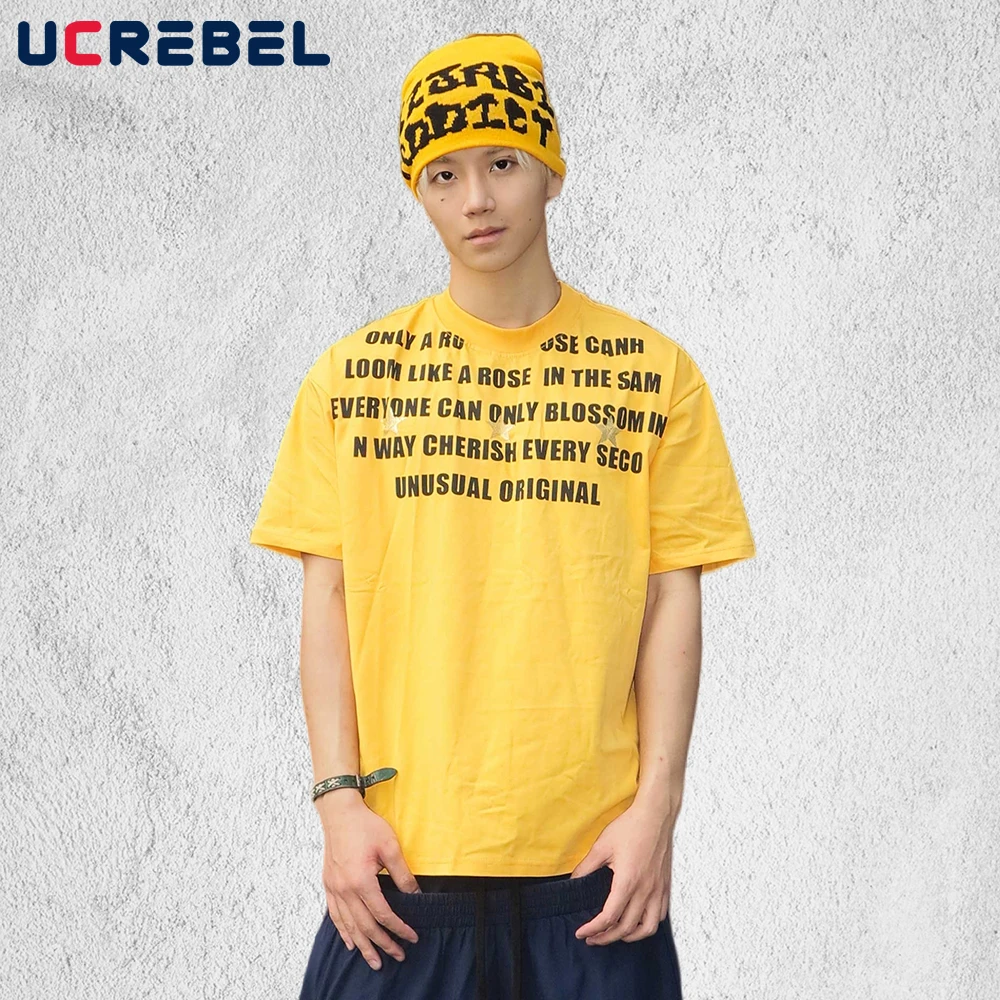 

Letter Print Short Sleeve T-shirt Mens Summer Y2k Retro Streetwear Loose Crew Neck Cotton Tee Man Tshirt