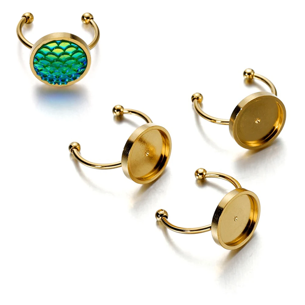 10 Stück Verstellbare Edelstahl-Ringrohlinge mit Rundem Blanko-Basisring für Cabochons zur Schmuckherstellung DIY Ringzubehör