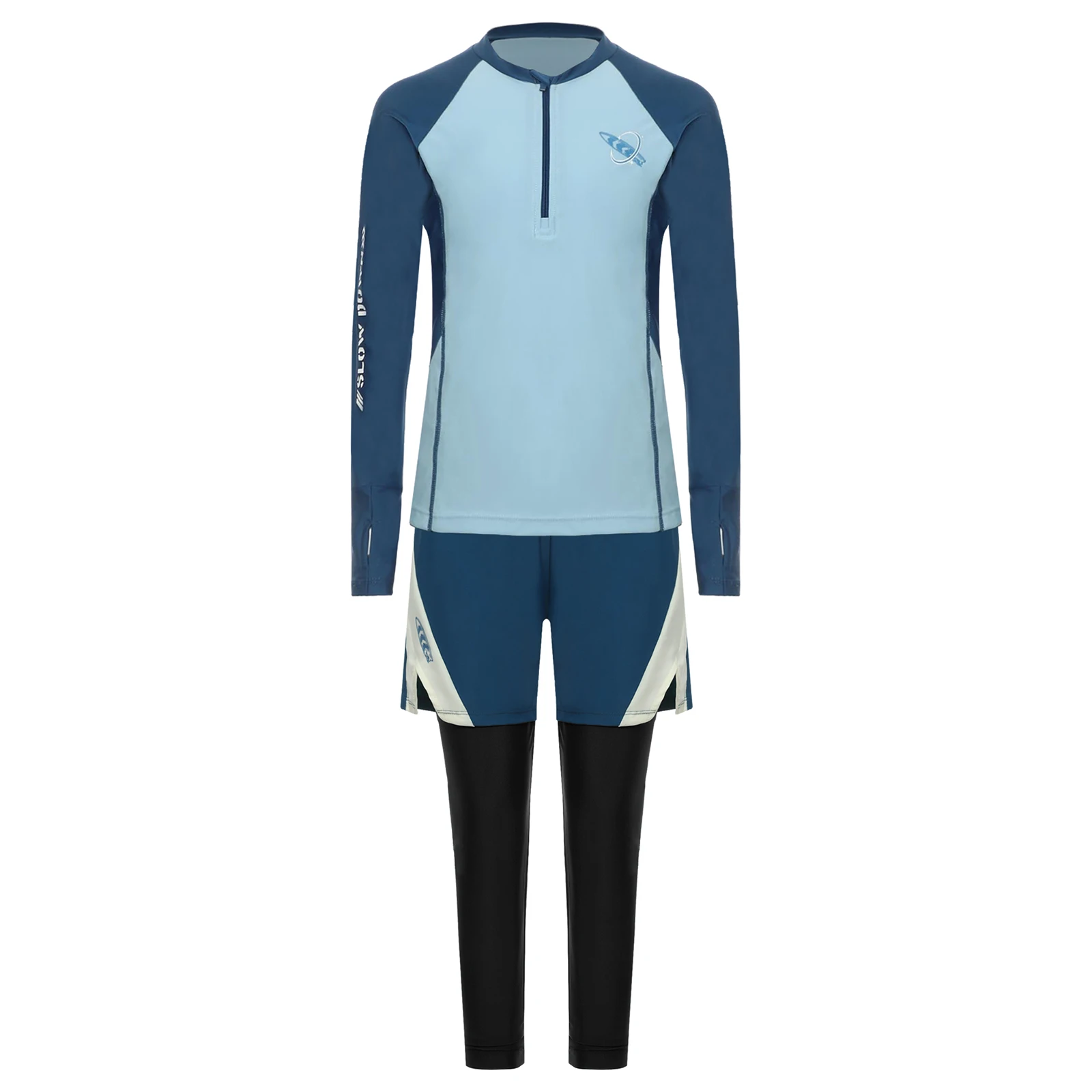 

Kids Boys Summer Sport Swimsuit Long Sleeve Tops Double Layers Pants Swimwear Quick Dry Bathing Suit Two Pieces Sunscreen Set