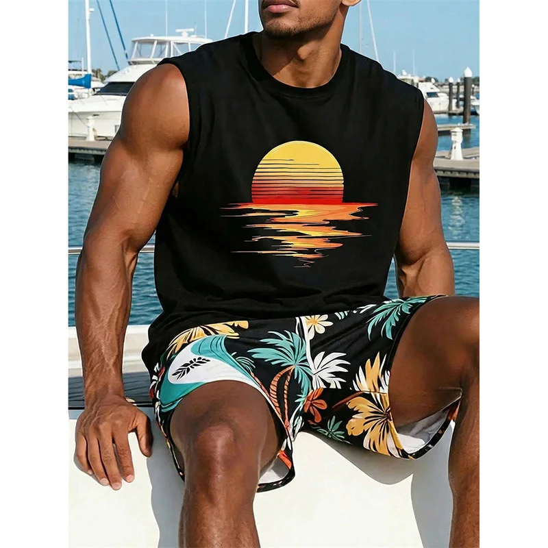 Retro Art Patterns Summer Men Casual Tank Top Personality 3D Print Sleeveless Top Loose Casual Harajuku Gym Fitness Fashion Vest
