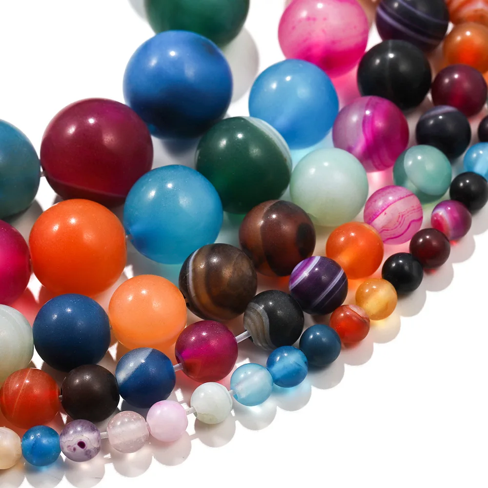 38Pcs Hot Selling Matte Colorful Lines Agate Matte Colorful Lines Agate Loose Beads Fashionable Versatile Semi Finished Beads