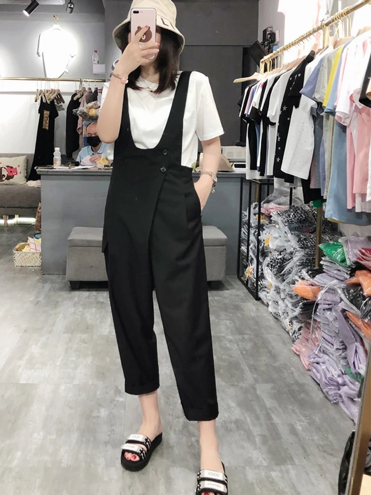High Waist Striped Cargo Pants Women's Fashionable Wide Leg Nine Points Casual Jumpsuit Vintage Commute Style Pocket Detail