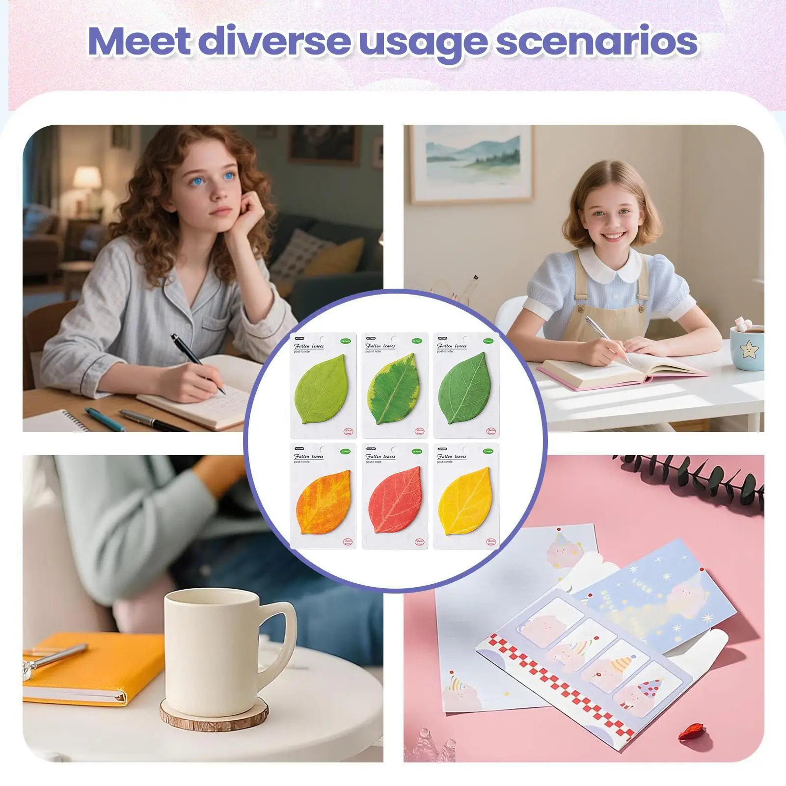 Picture 3: Sticky Notes 6 Pieces Multi-Functional Leaves Shape Sticky Memo Pads For Classroom Library Study Room Home Students Teachers