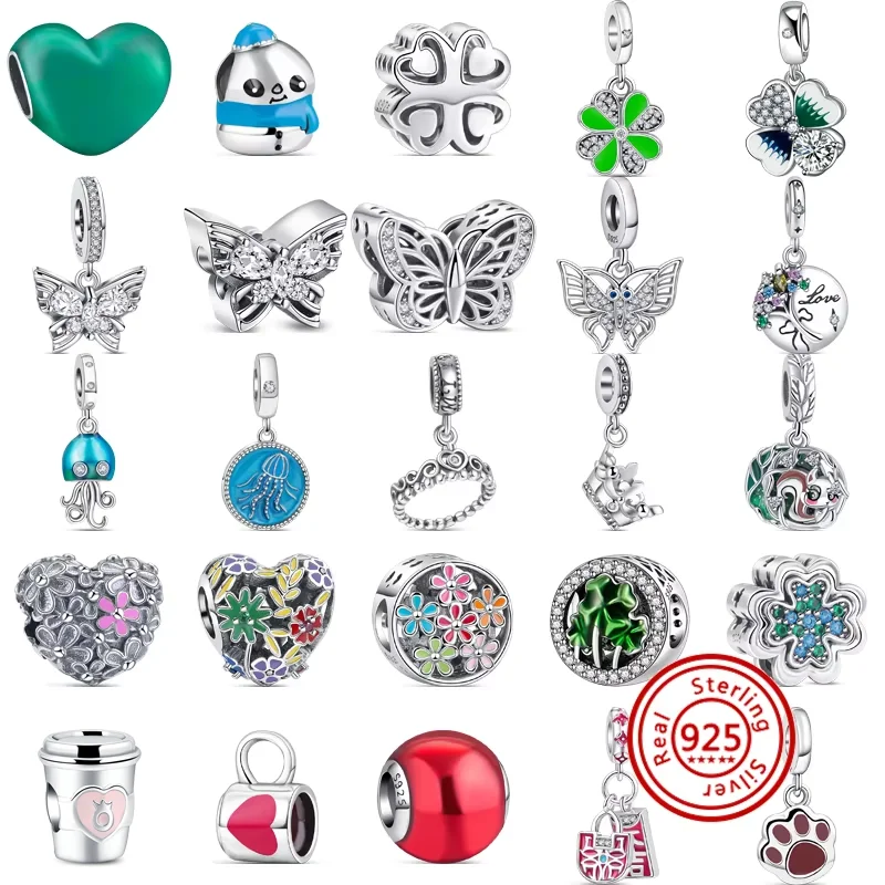 925 Silver Jellyfish Coffee Cup Crown Flower Butterfly Clover Paw Lucky Beads Fit Original Pandora Charms Bracelet Women Jewelry