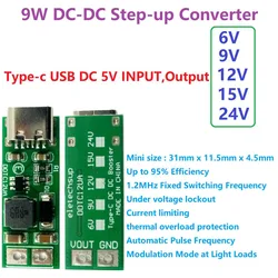 9W Mini Type-C USB DC 5V to 6V 9V 12V 15V 24V DC DC Boost Converter Step-up Module PWM PFM Voltage Regulator Board