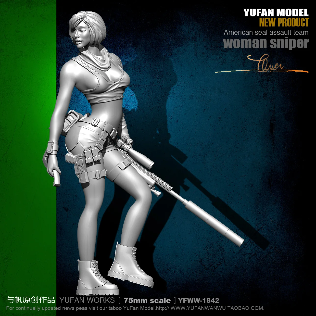 Yufan Mode 1/24 Soldier Model Sexy Female Sniper Resin Figure Kit 75mm colorless And Self-assembled Yfww-1842