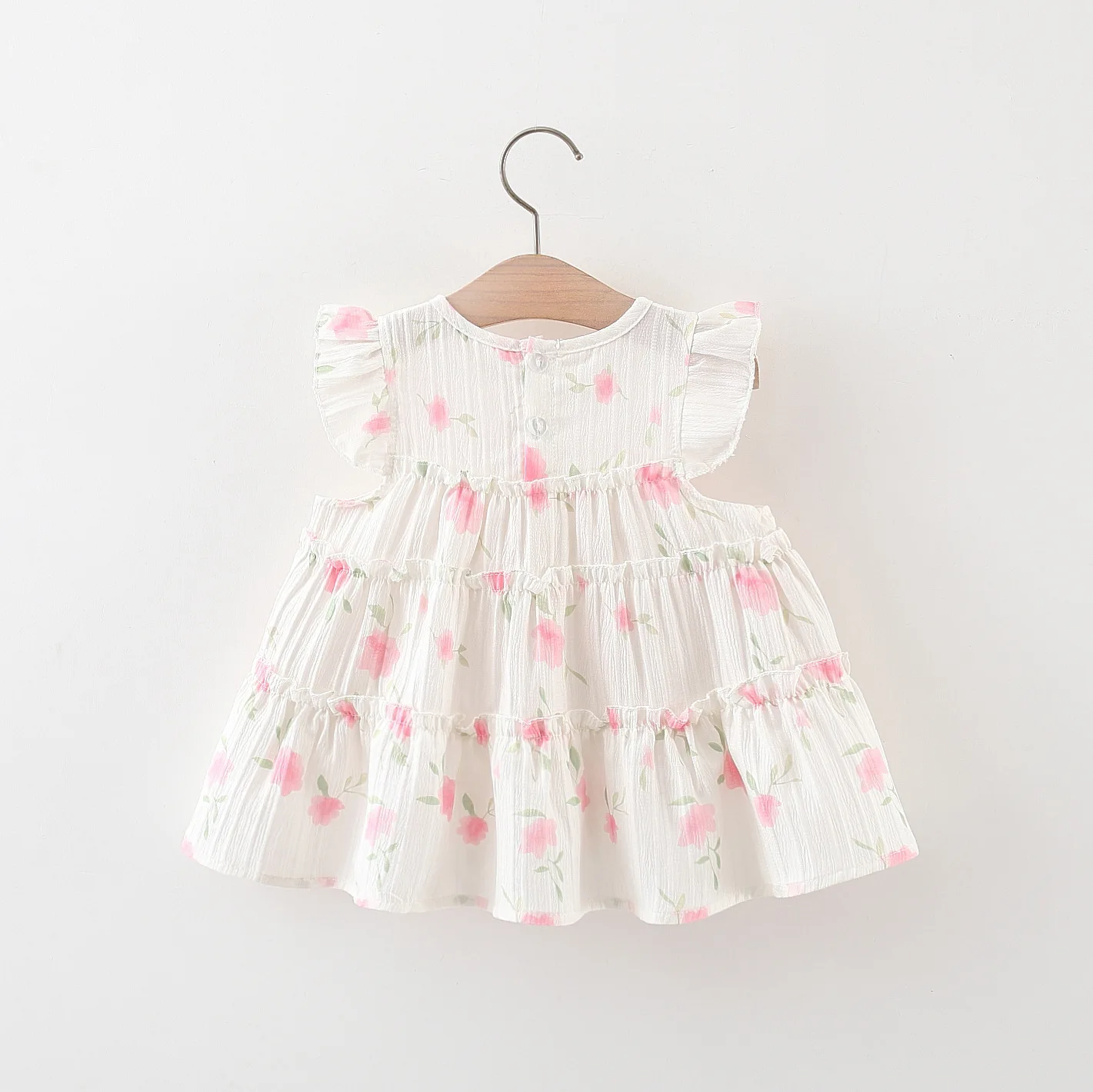 (0-3 Years Old) Summer Baby Girl Cotton Full Of Small Flowers Flying Sleeve Dress, Cute Princess Dress For Girls