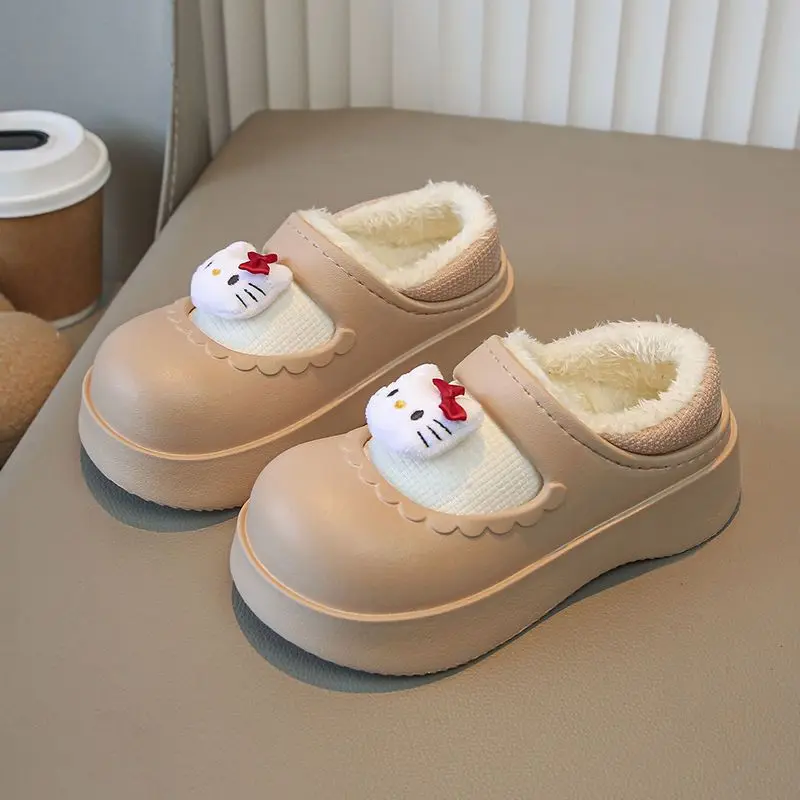 Kawaii مرحبا كيتي لطيف نعال من القطن خريف شتاء المنزل في الهواء الطلق استخدام الصوف مبطن سميكة زلة مقاومة سيليكون وحيد CuteGift #5