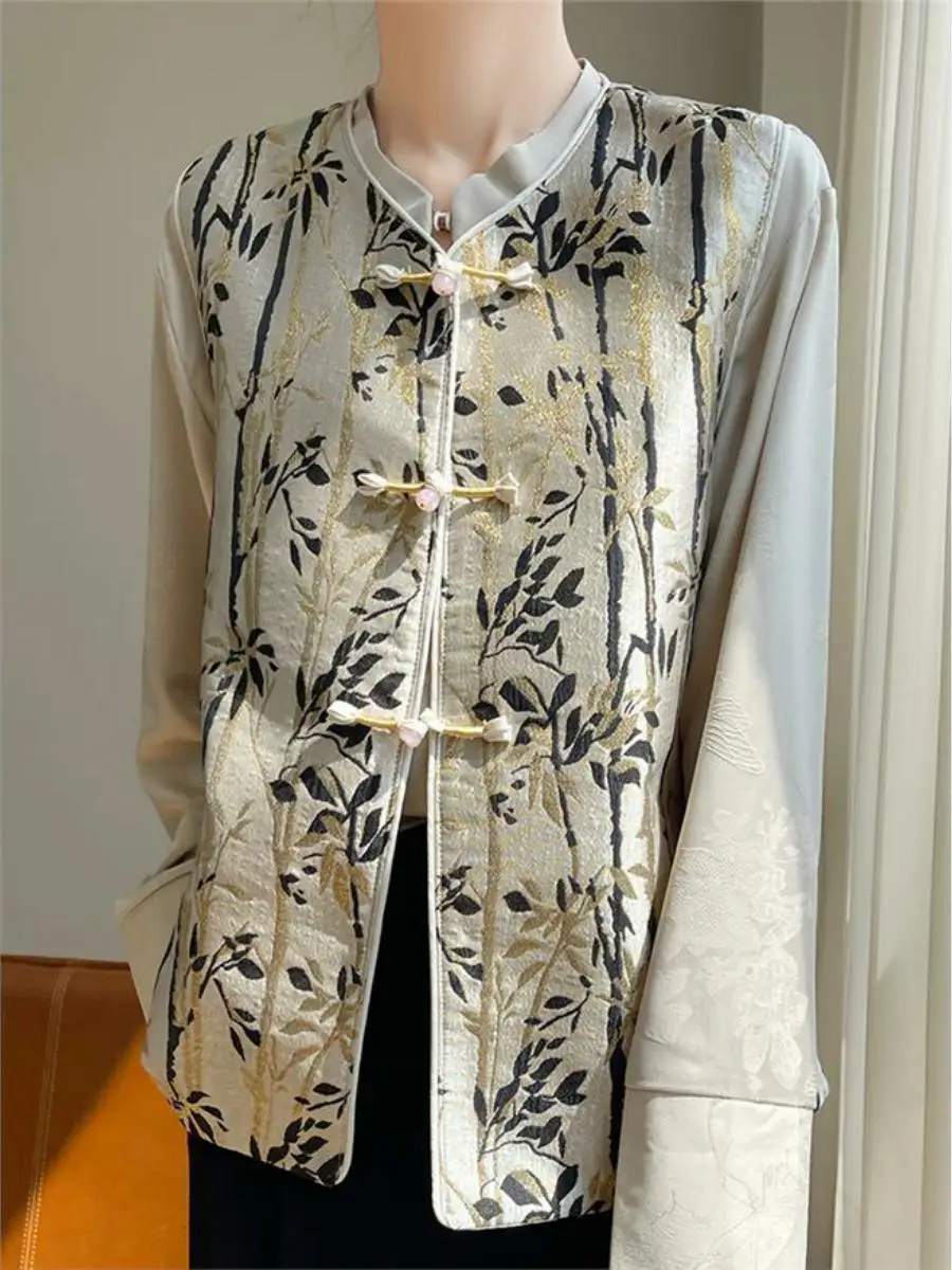 

Новый китайский атласный лоскутный жилет на пуговицах, женский жилет, верхняя одежда, длинный воротник-стойка, осенняя мода