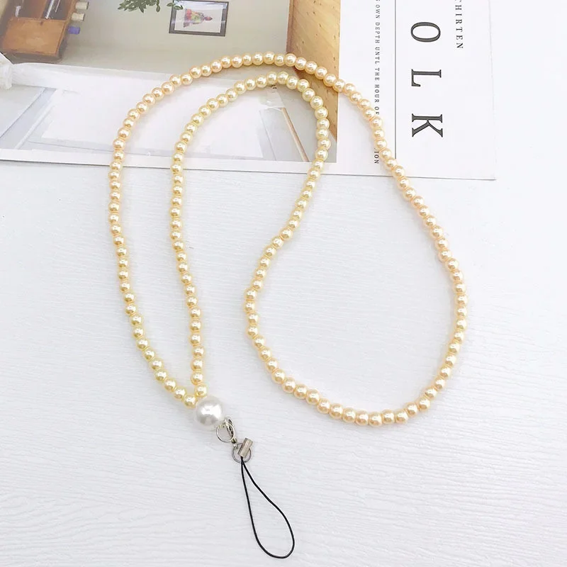 Handmade Acrylic Pearl Crystal Beaded Long Mobile Phone Chain Lanyard Fashion Anti Slip Phone Case Rope DIY Jewelry for Women