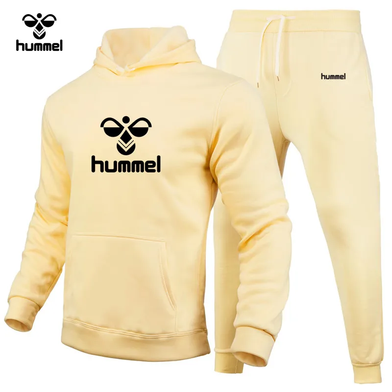 2024 Spring/Fall Brand HUMMEL Men\'s Hoodie Sweatshirt + Sweatpants Suit Fall/Winter Warm Sportswear Suit Men\'s Hooded Coat