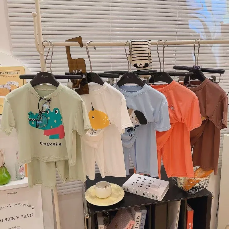 2026 New Boys Girls Sets Summer Thin Children Short Sleeve Set Kids Homewear Clothes Girl Cartoon Pajamas Outfits
