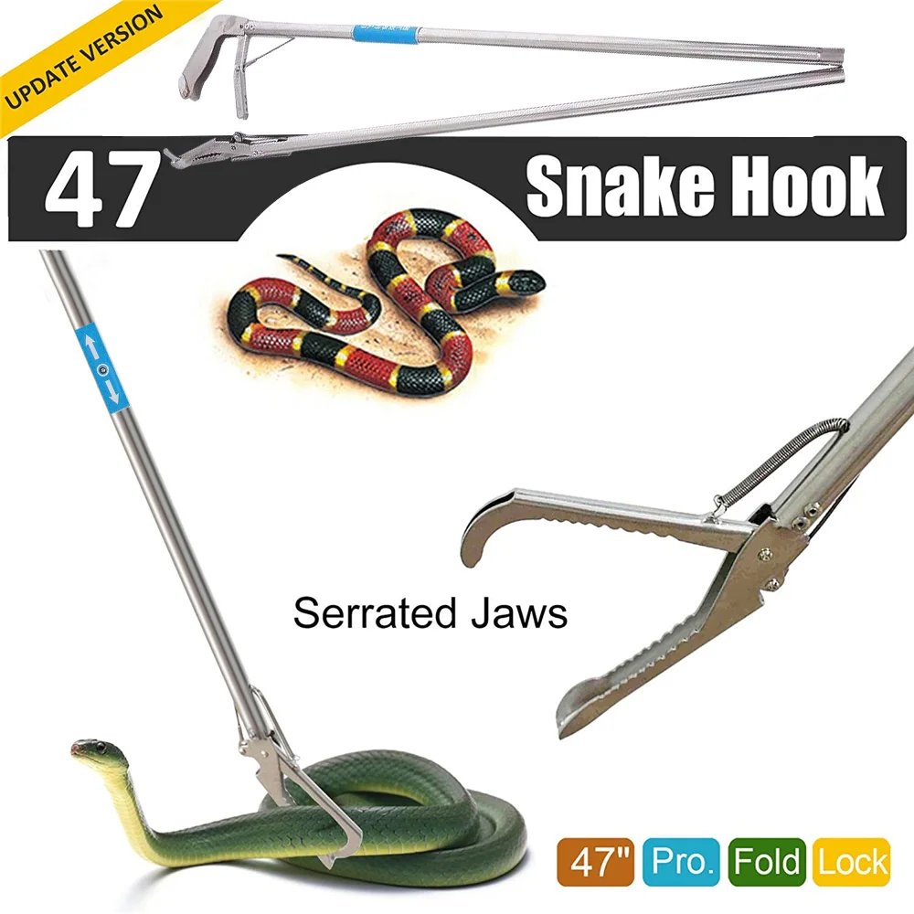 Multipurpose Snake Catcher Tongs Foldable Stainless Steel Wide Jaw Reptile Grabber Stick Tool For Catching Handling Snakes