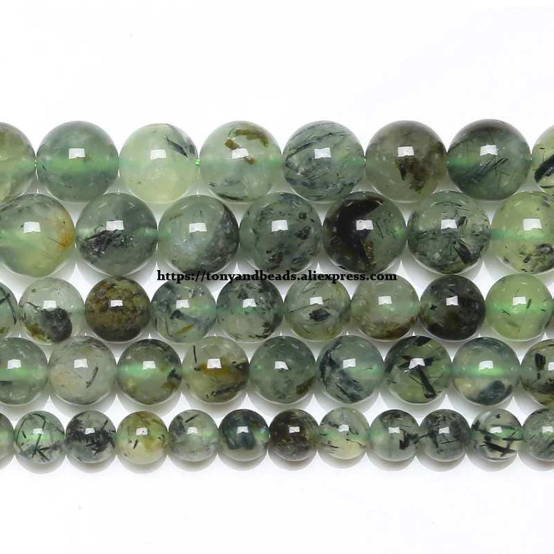 B Quality Natural Stone Dark Green Prehnite Quartz Round Loose Beads 15\