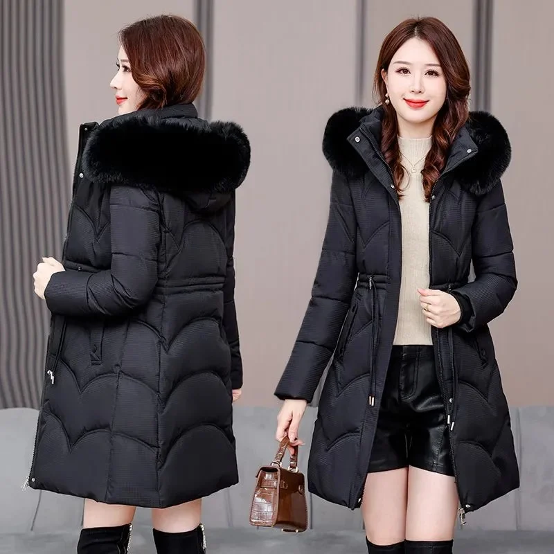 2025 신상 여성 푸퍼 겨울 코튼 재킷 한국 패션 스노우웨어 패딩 오버코트 인조 모피 칼라 루즈핏 따뜻한 롱 후드 파카