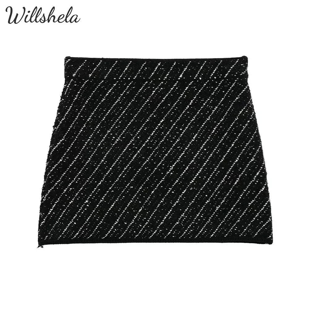 

Willshela Women Fashion Vintage Knitted Mini A-Line Skirt Female Chic Lady Mujer Casual Skirt