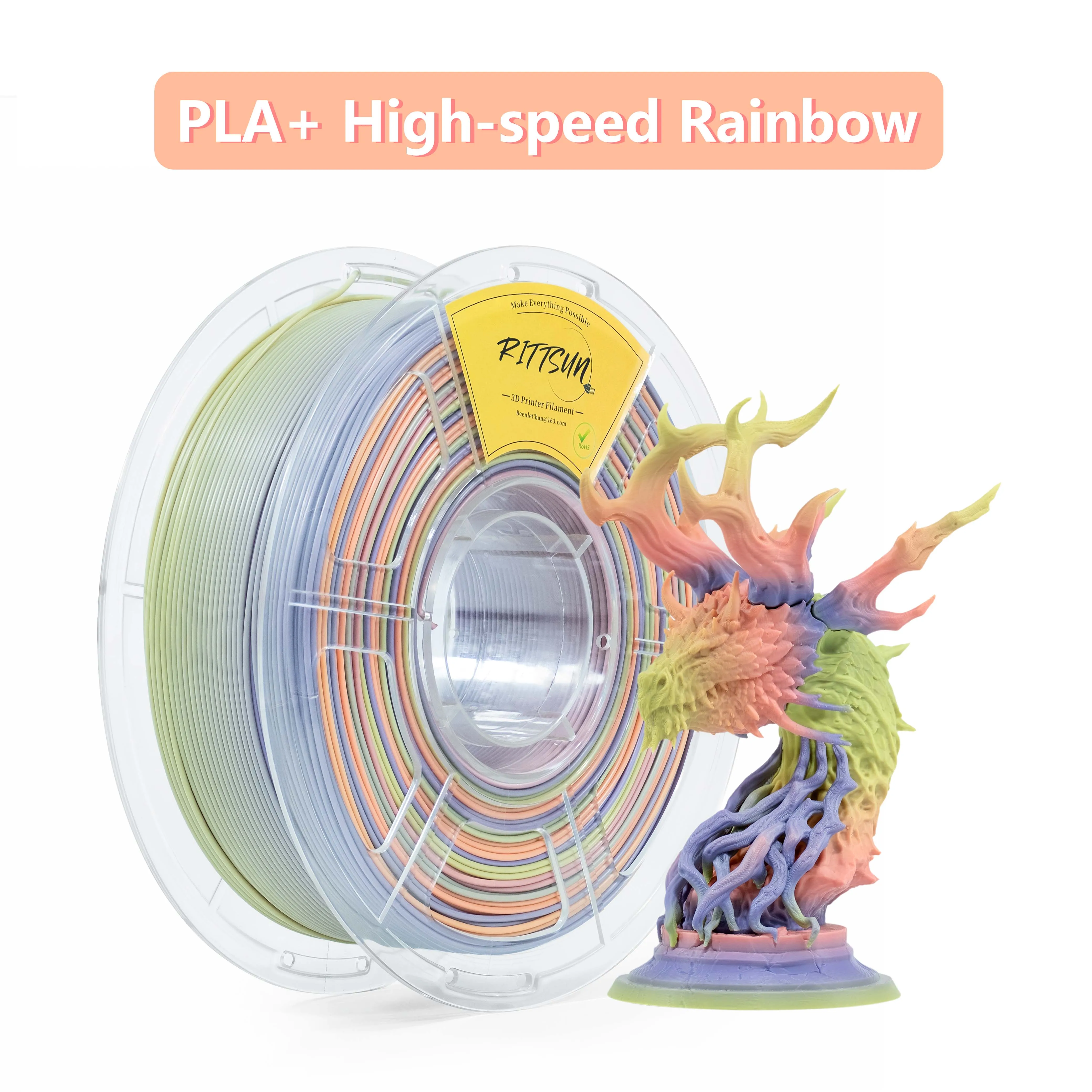 RITTSUN High Speed PLA Rainbow Newest 3D Printer Filament 1KG 1.75mm ±0.03 Diameter High Quality FDM Fast Printing Filament