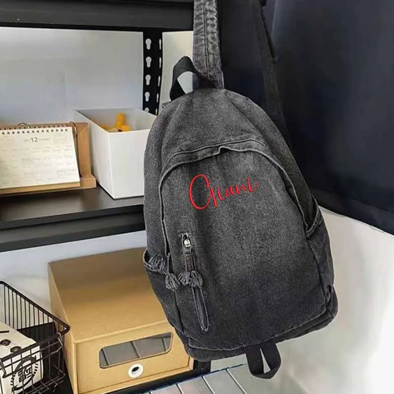 

Personalized Female Schoolbag New College Student Simple Washable Denim Canvas Backpack Custom Embroidered Large Capacity Bags