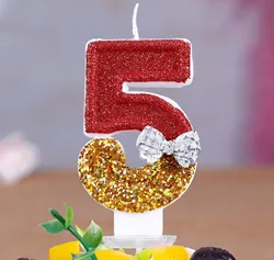 1PC Number Birthday Candle Golden Red Creative Ties Candle Digitals 0-9 Party Celebration Festival Cake Candles