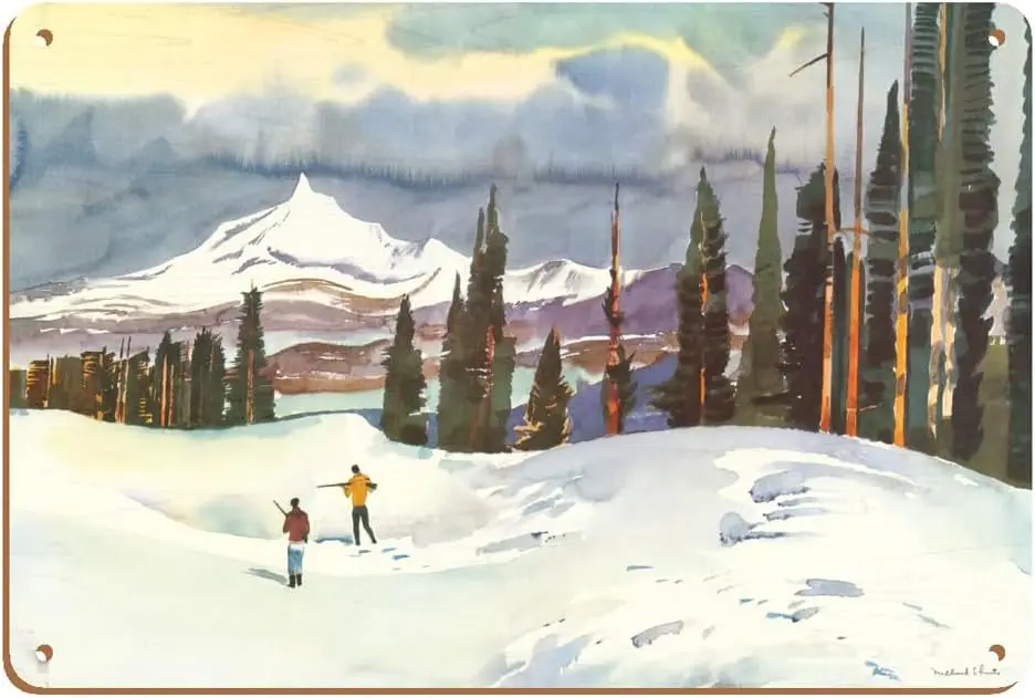 Mt. Thielsen Oregon - Snow Hunters - United Air Lines - Vintage Airline Travel Poster by Millard Sheets c.1958-8 x 12 inch Vinta