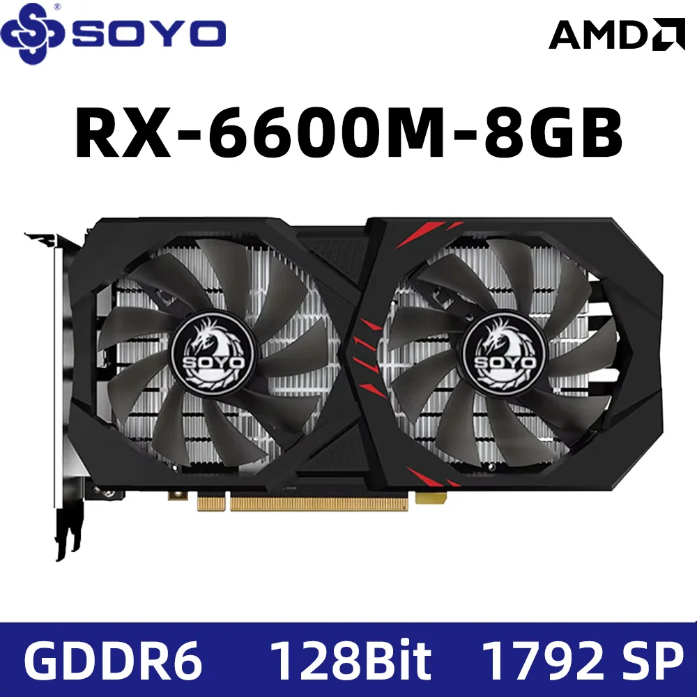 

SOYO new AMD placa de video Radeon RX6600 RX6600M 8GB 8Pin 128Bit DDR6 PCIE4.0x8 Gaming Graphics Card for Desktop Computer GPU