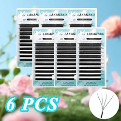LAKANAKU 6Pcs/Lot 4D Flower Lashes W Eyelashes Extension Volume Fans Cilios Lashes Natural Soft Silk False Eye Lashes for Gifts