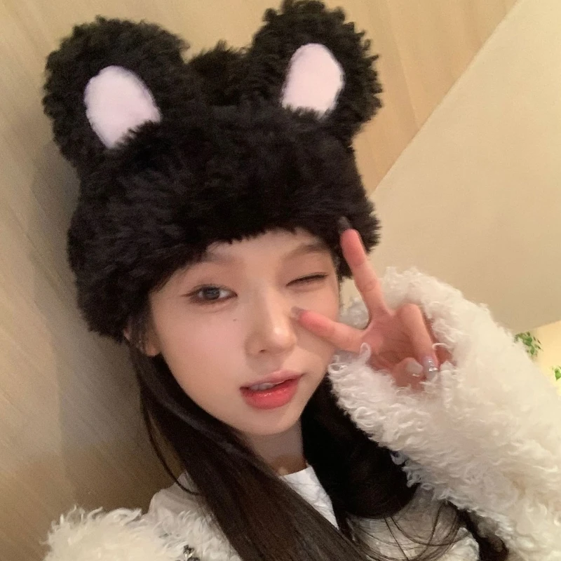 

Cute Plush Hat Winter Warm Cap Cartoon Rabbit Ear Soft Skull Cap Cosplay Party Hat for Girl Adult Outdoor Sport Headwear