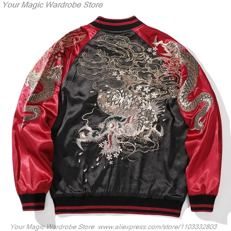 Asian Japanese Sukajan Style Embroidered Souvenir Jacket Outerwear Coat Embroidery Men Couple Personality Baseball for Couples
