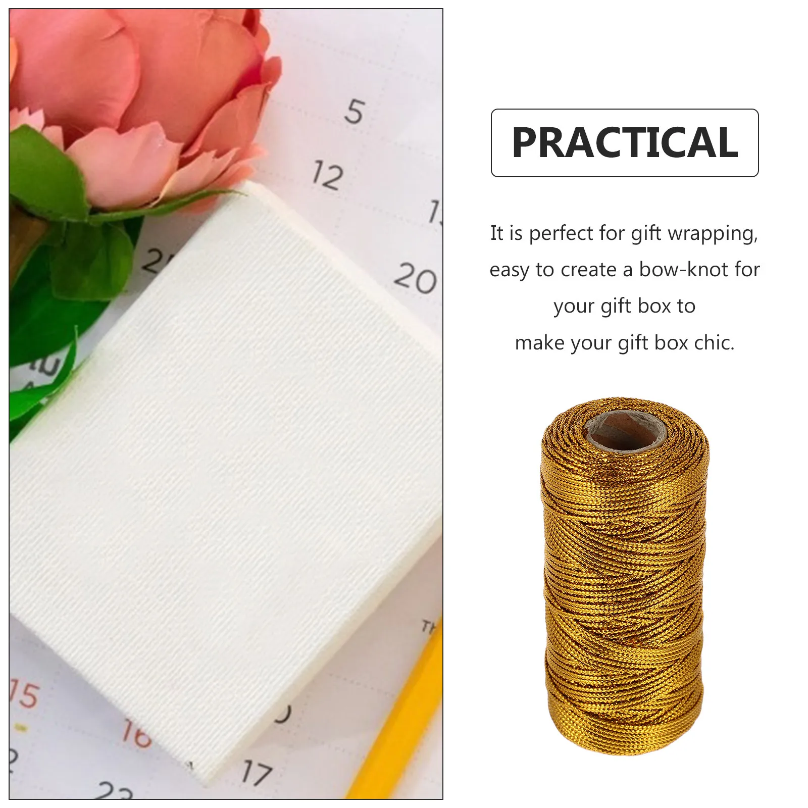 1 Roll Gold Line Multi-Use Gift Binding Rope Flexible Packaging Thread for Gift Bags Candy Bread Food Sealing Rope