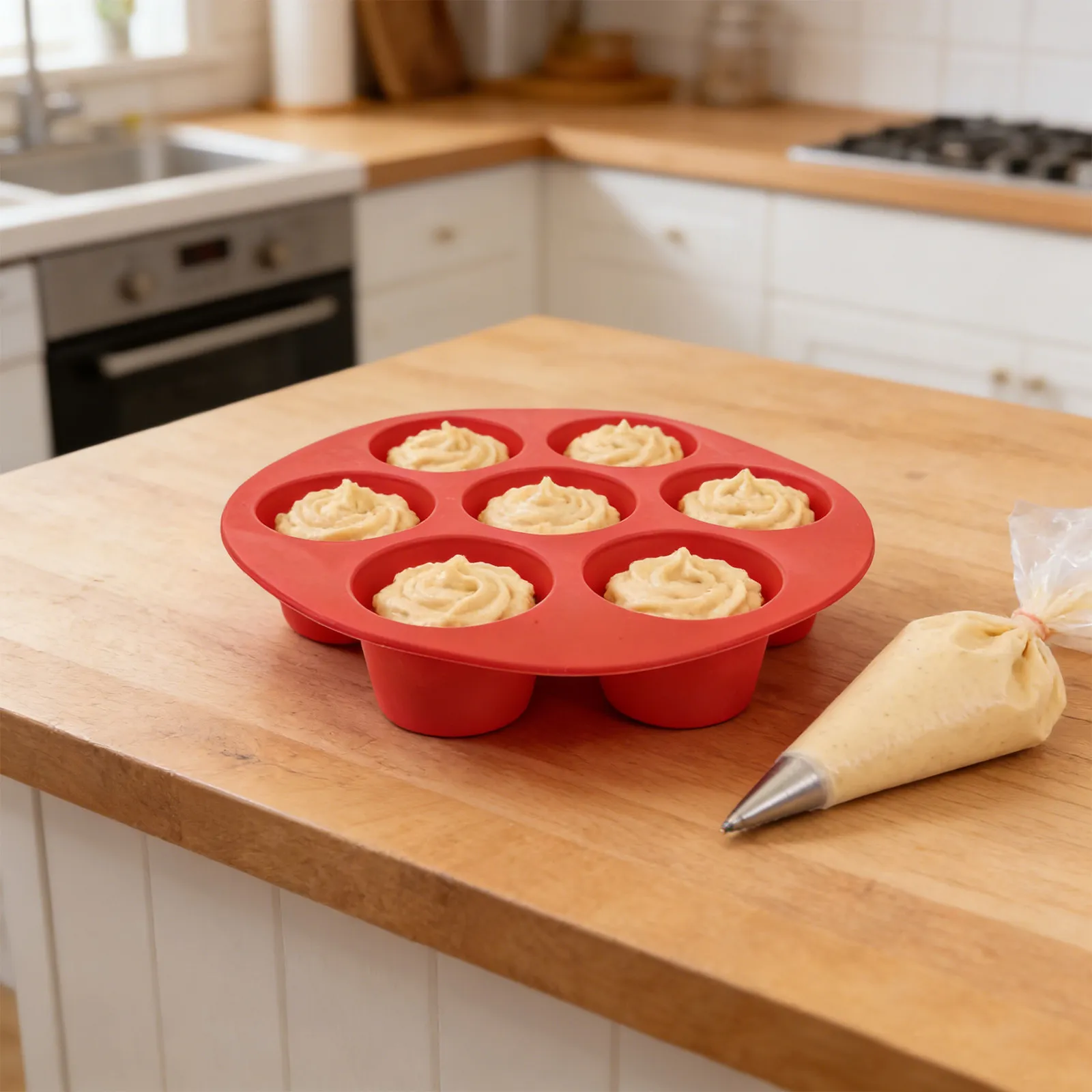 

Набор из 3 силиконовых форм для аэрофритюрницы, 7 ячеек, антипригарные, многоразовые, для мини-кексов, яичных битов, муссовых пирожных