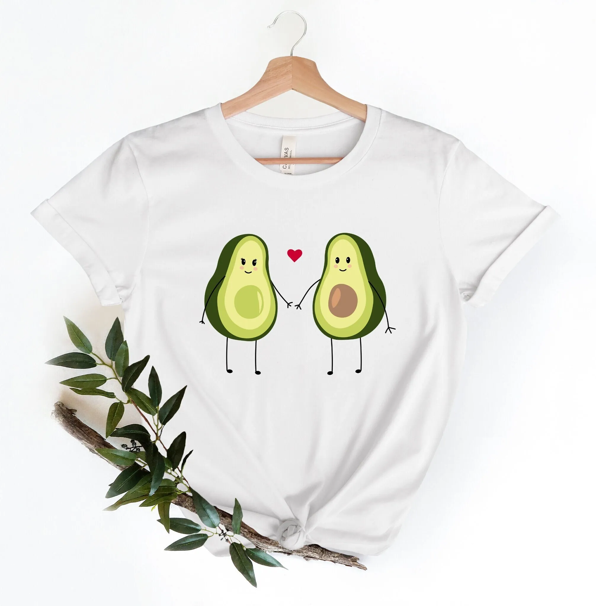 Avocado T Shirt Cute Avocados Love Funny Humor Holding Hands Valentine Adorable