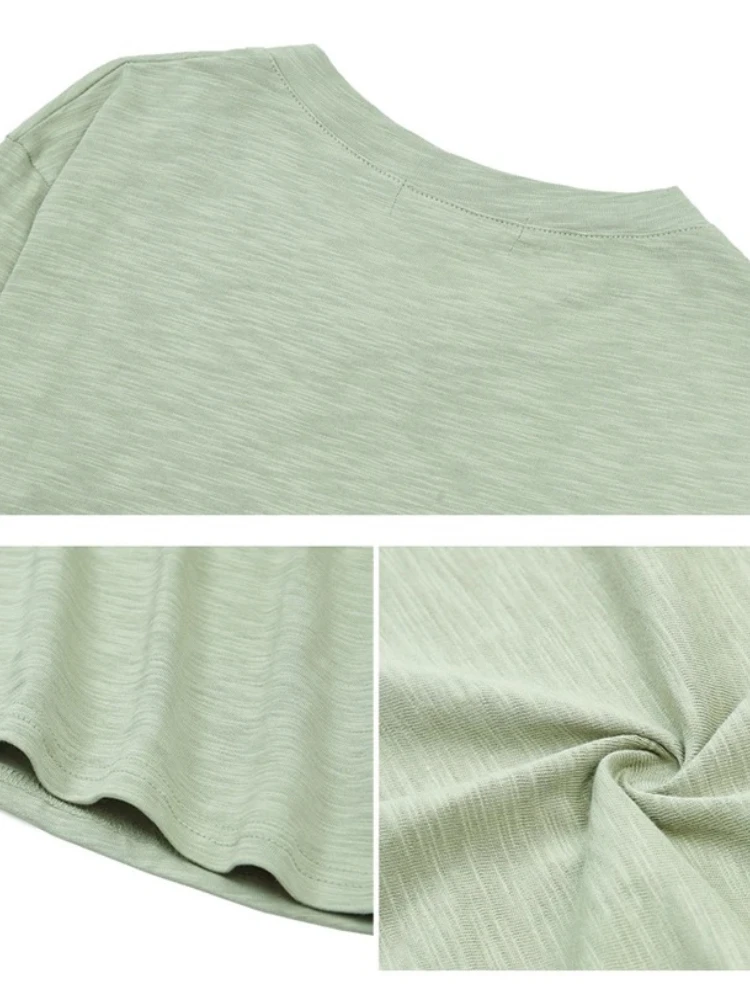 2025 Coffee Korean Soft Loose Tops Long Sleeve Autumn Winter Women Slub Cotton T Shirts Female Button V-Neck Solid Color T-shirt