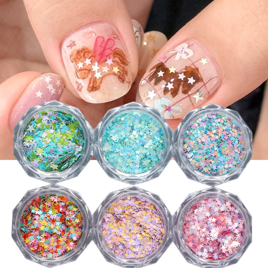 Macaron Color Dopamine Nail Art Sequins Star-Shaped Mini Colorful Mixed Korean Pentagram Nail Art Decorations for Nail Y2K Nails