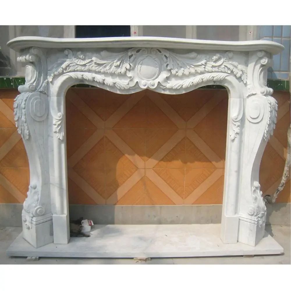 Marble Fireplace Mantel Surround Custom Made European Baroco Style Carved Natural Stone Chimneypiece Furniture