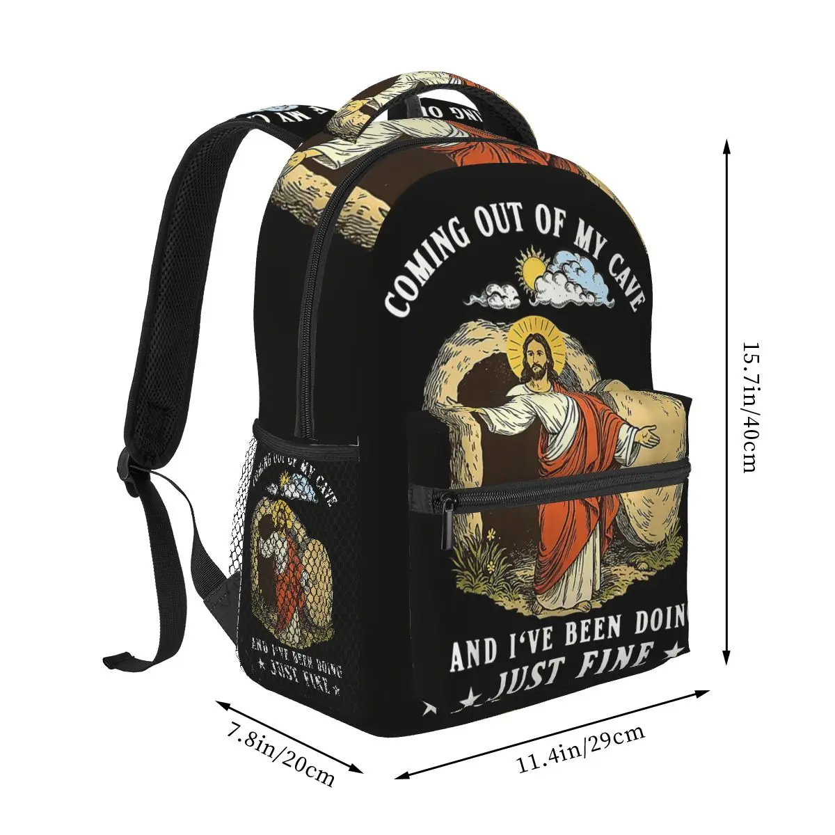Jesus Coming Out Of My Cave And I Have Been Doing Just Fine Cage Killers Backpack School Bag Daypack Bookbag Shoulder Bags