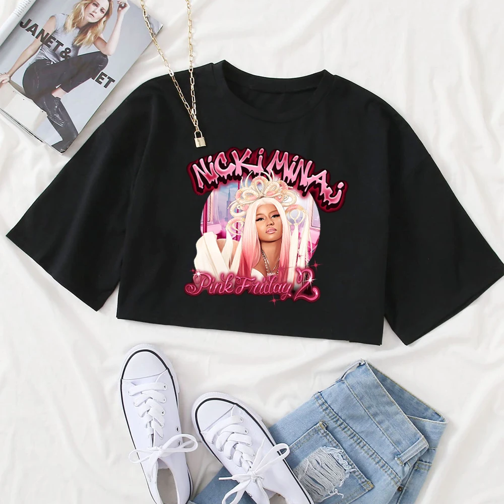 Nicki Minaj Crop Tops Nicki Minaj Tour Crop Tops Gift for Fan Harajuku O-Neck Short Sleeves Crop Tops