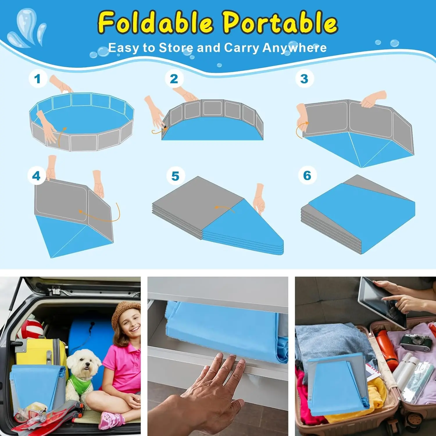 Piscina portátil antideslizante para perros grandes, piscina de plástico duro para niños, 97x16 pulgadas