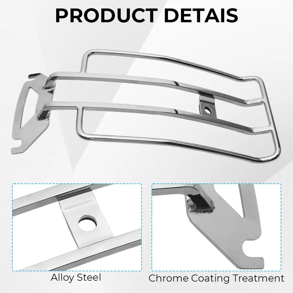 Rack de bagagem solo para motocicleta, cromado, suporte de prateleira para harley touring electra glide, rei da estrada, flhr, flhr, flck